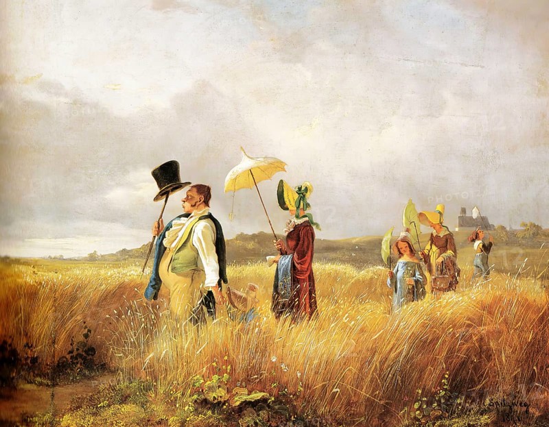 Sunday Walk, Painting by Carl Spitzweg, Historic, digitally restored reproduction from a 19th century original, Record date not stated