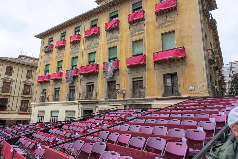 Grandstands and decorated balconies, Semana Santa, Granada, Spain, Europe