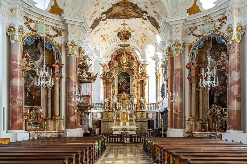 Interior of the Church of Our Lady in Günzburg, Bavaria, Germany, Europe