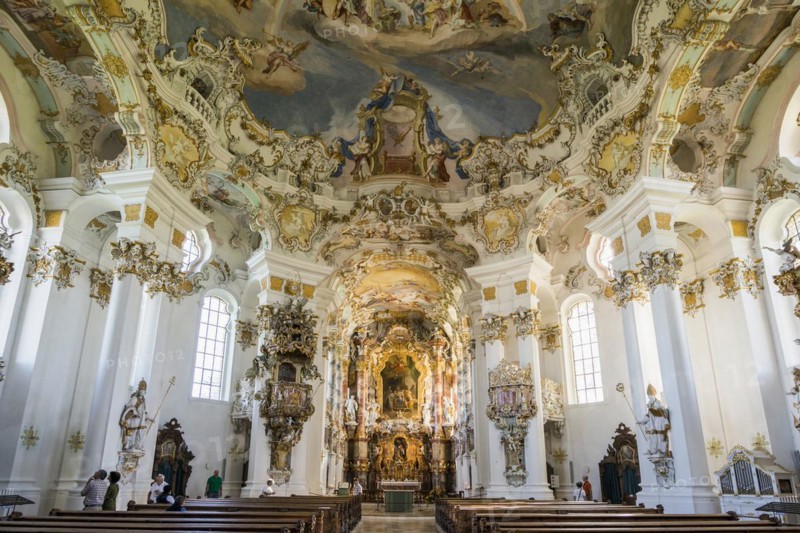Interior view, pilgrimage church of St Coloman, Schwangau, Füssen, Ostallgäu, Allgäu, Swabia, Bavaria, Germany, Europe