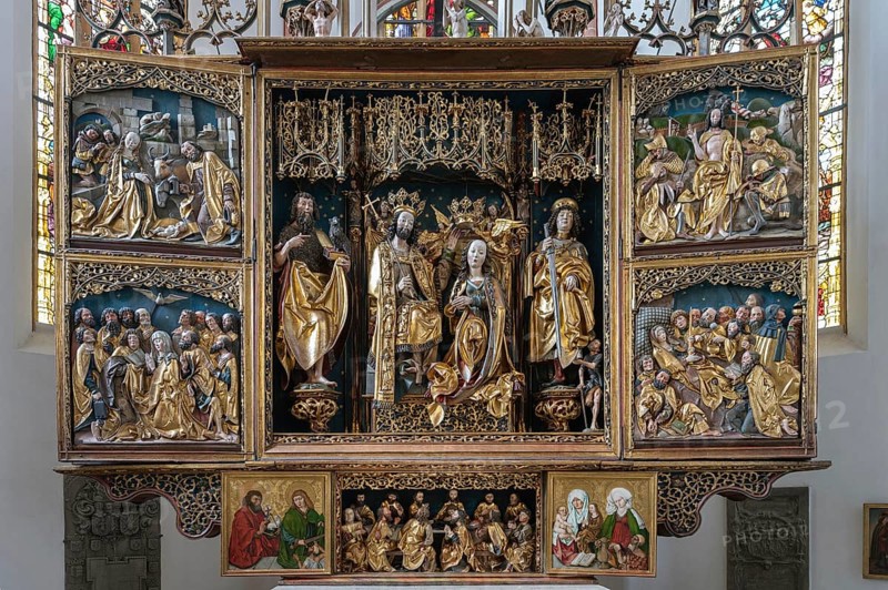 Late Gothic winged altar by Michael Wohlgemut completed in 1508, Church of St John and St Martin, Schwabach. Middle Franconia, Bavaria, Germany, Europe