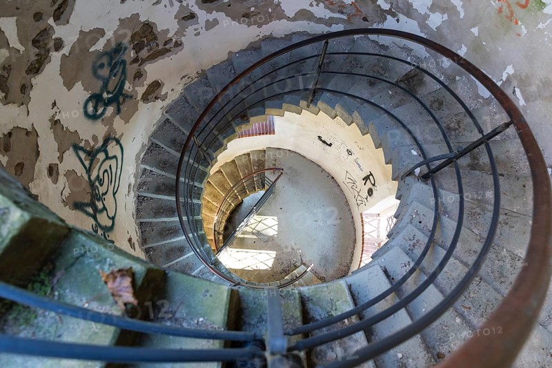 Spiral staircase inside the observation tower Juttaturm or Bismarck Tower, Jutta-Park Grimma, Saxony, Germany, Europe