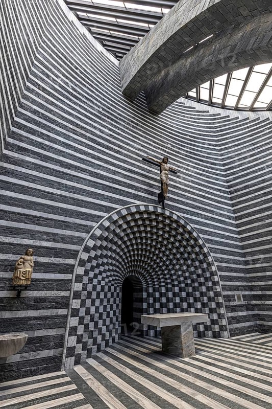 Chiesa di San Giovanni Battista, interior view, architect Mario Botta, Mogno, near Fusio, Lavizzara, Canton Ticino, Switzerland, Europe