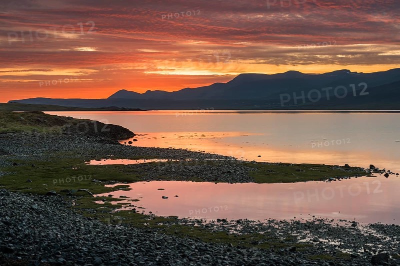 After sunset, evening mood, Hvalfjörður or Walfjord, South Iceland, Iceland, Europe