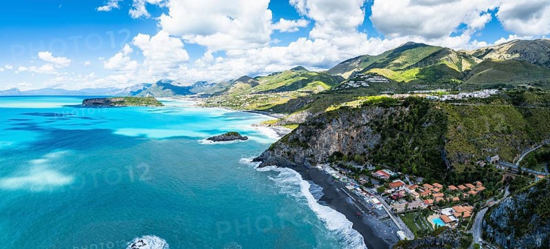 Crawford Beach Marinella from a drone, San Nicola Arcella, Cosenza, Calabria, Italy, Europe