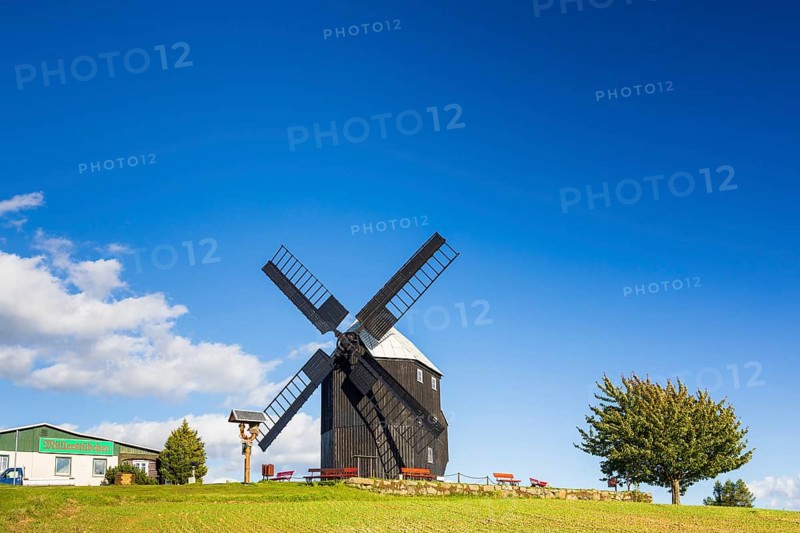 Trestle windmill in Kottmarsdorf, Kottmar, Oberlausitzer Bergland, Saxony, Germany, Europe