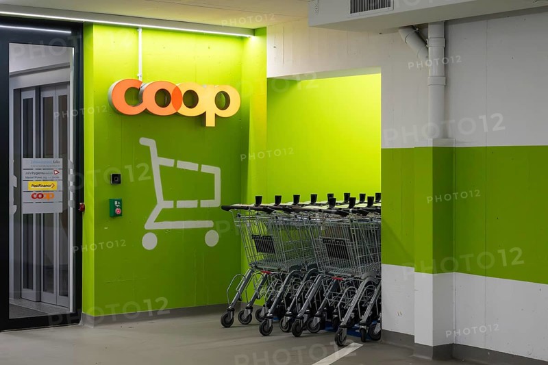 Coop entrance shopping trolley