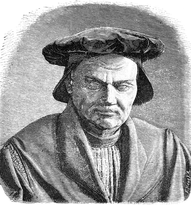 Death mask of Martin Luther (1483, 1546) portrait after Lucas Cranach, reformer, Augustinian monk, Bible translator, Eisleben, burial in the castle church in Wittenberg, historical illustration 1883