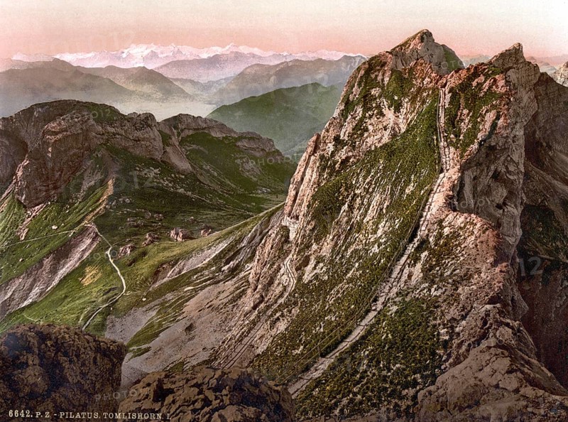 Tomlishorn, I. and Oberland Alps, Pilatus, Switzerland, Historical, digitally restored reproduction from a 19th century original, Record date not stated, Europe