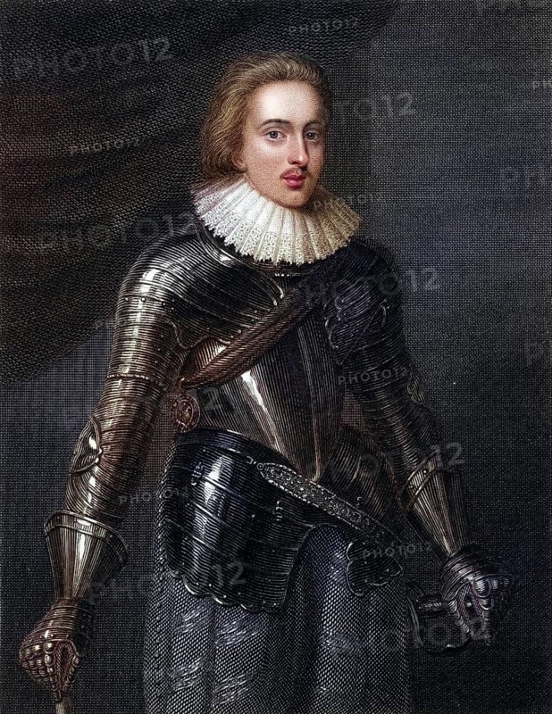 Henry, Prince of Wales (1594-1612), the exemplary prince, eldest son of James I and VII, died of typhoid (?) after swimming in the Thames. He was a staunch Protestant, and his early death changed the course of British and perhaps European history. Copper engraving, digitally restored reproduction from a 19th century original, record date not stated