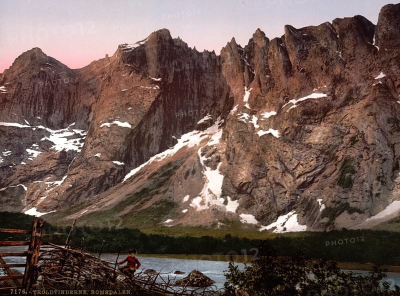 Trolltindene, a mountain massif in Norway, Romsdalen, Norway, around 1895, Historical, digitally restored reproduction from a 19th century original, Record date not stated, Europe
