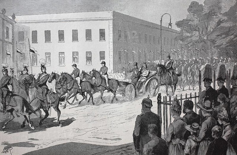 The entry of the Shah of Persia Naser ad-Din Shah into Berlin, 1873, During his stay in Berlin he was received by Kaiser Wilhelm I, Germany, digital reproduction of an original 19th century artwork, historical, Europe