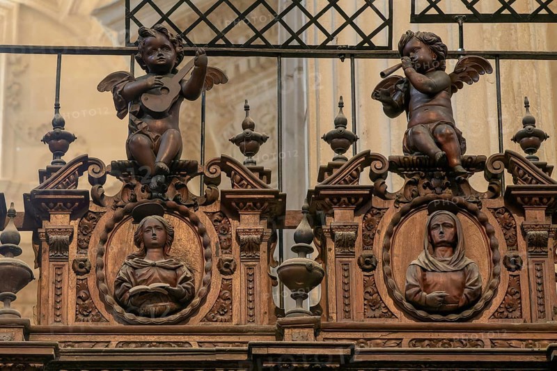 Choir stalls in the Cathedral of the Holy Cross over the Sea, Catedral de Santa Cruz sobre las Aguas, Cádiz, Spain, Europe