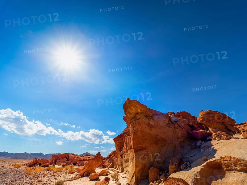 Red rock formations at the ancient petroglyphs in the Atacama Desert, Chile, South America