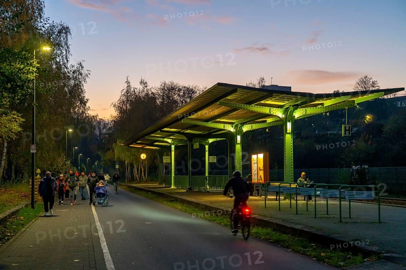 The Nordbahntrasse, a cycle path, footpath, on a former 22 km long railway line, along the west-east axis of Wuppertal, on the northern slope, with many tunnels, viaducts and views of the city, former Wuppertal-Loh railway station, Wuppertal, North Rhine-Westphalia, Germany, Europe