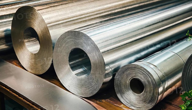 Metal, material, various thin sheets of stainless steel on a roll