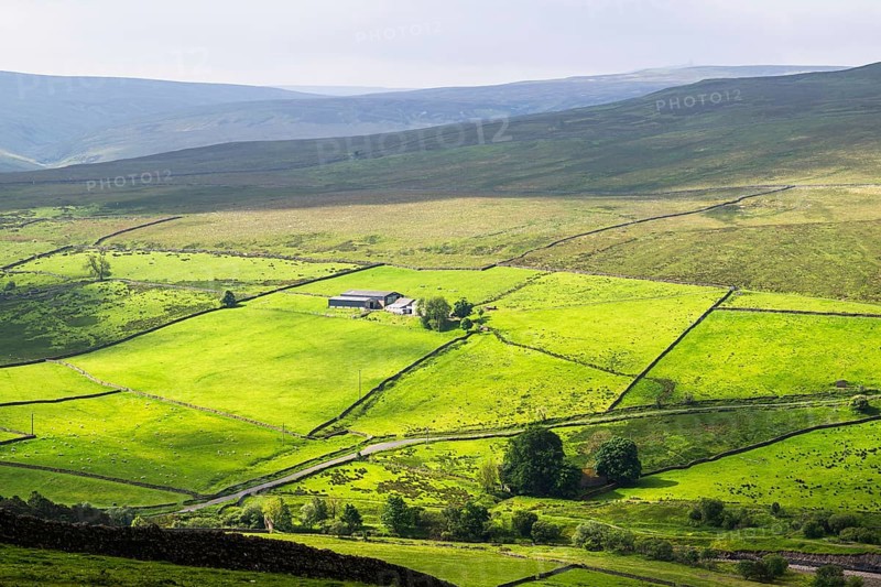 Farms over North Pennines, Cumbria, Durham, Northumberland, North Yorkshire, England, United Kingdom, Europe