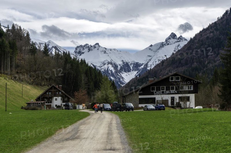 Cafe Gruben, Hotel, Restaurant, Trettachtal, at the back of the Allgäu Alps, near Oberstdorf, Oberallgäu, Allgäu, Bavaria, Germany, Europe