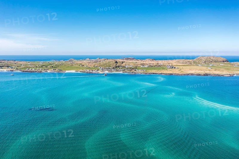 Aerial view, strait between Fionnphort and Iona island, ferry to Iona Abbey, Scotland, UK