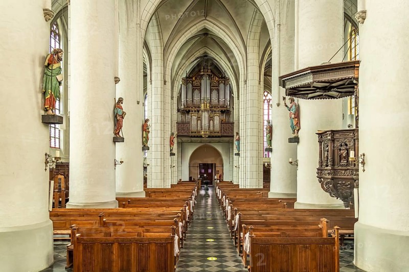 Interior and organ of the Catholic parish church of St Peter and Paul in Straelen, North Rhine-Westphalia, Germany, Europe
