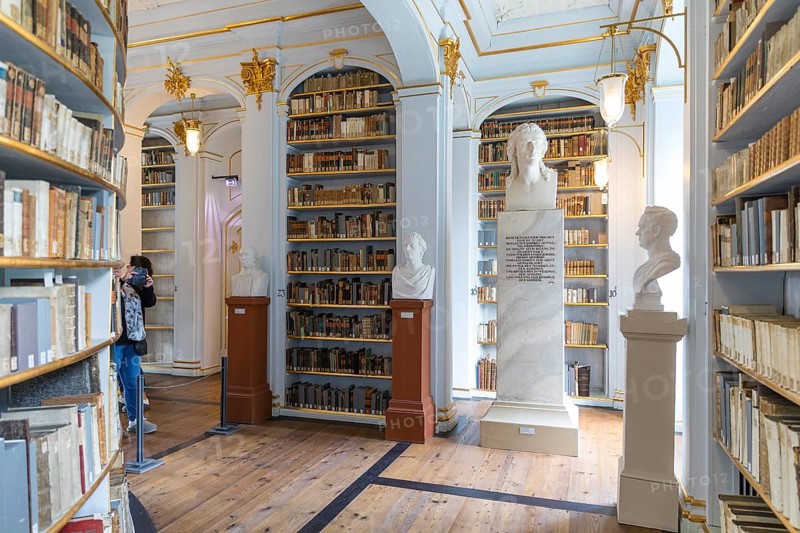 Bust of Friedrich von Schiller in the rococo hall of the Duchess Anna Amalia Library in Weimar, Thuringia, Germany, Europe