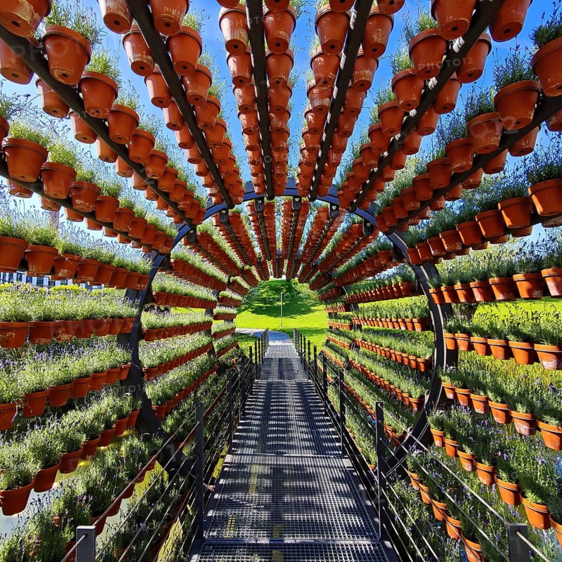 Scented tunnel, a work of art and a beam bridge by Ólafur Elíasson, Autostadt, Volkswagen AG, Wolfsburg, Lower Saxony, Germany, Europe