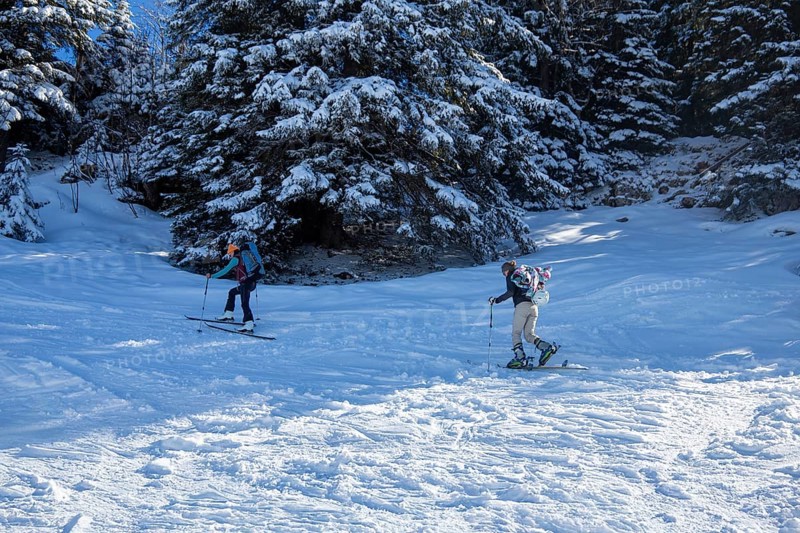 Oberjoch, Bavaria: Ski tourers on the ascent. Ski touring is becoming increasingly popular