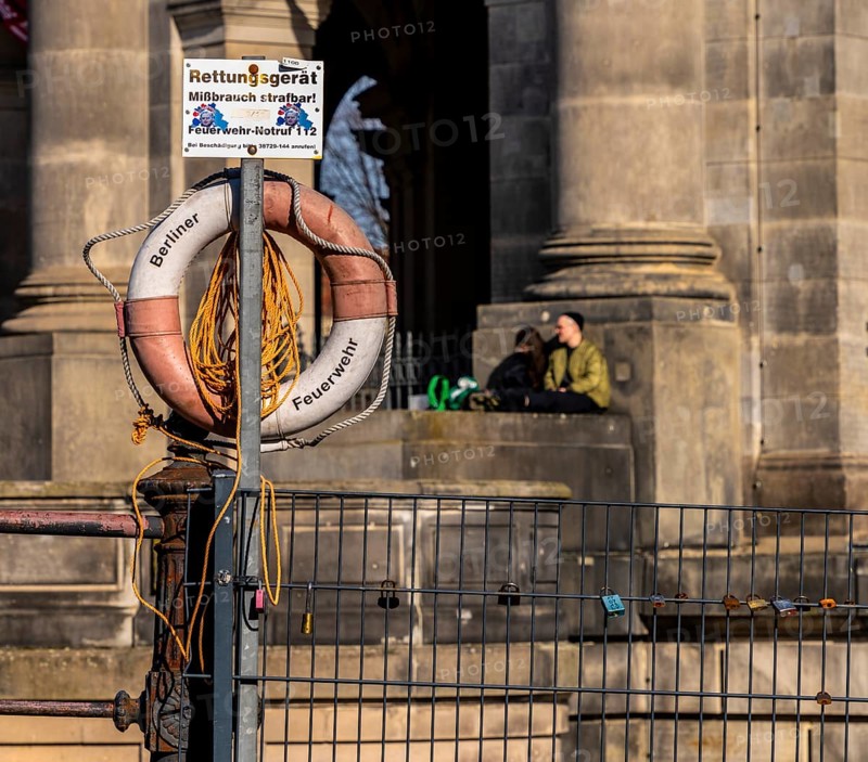Berlin fire brigade lifebuoy on the Spree, Bode Museum, Berlin