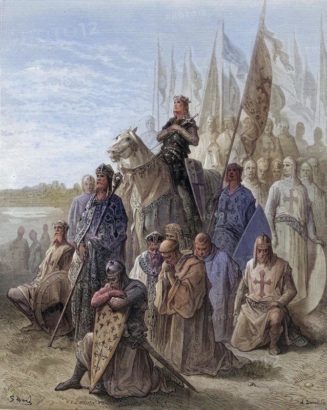 King Louis IX in front of Damietta during his first crusade in 1249, Historical, digitally restored reproduction from a 19th century original, Record date not stated