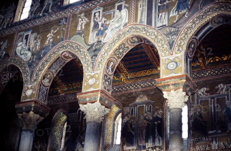 Religious wall paintings in the Norman cathedral of Monreale, Cathedral of Monreale, near Palermo, Sicily, Italy, in 1999, Europe