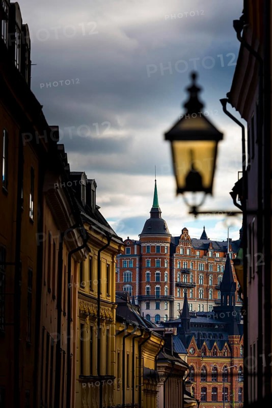 Houses in an alley of Gamla Stan, old town, centre, attraction, famous, city centre, city trip, tourism, travel, holiday, architecture, historical, UNESCO, world heritage, evening, culture, history, city history, medieval, urban, Stockholm, Sweden, Scandinavia, Europe