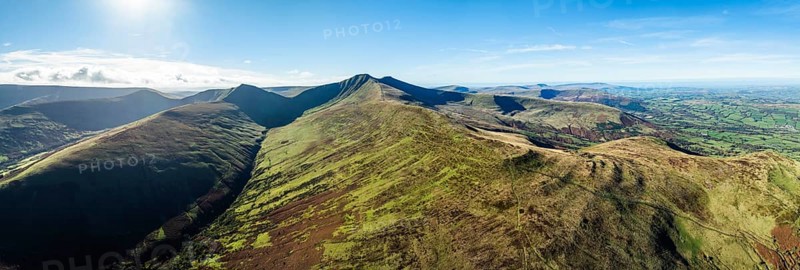 Pen y Fan and Cribyn from a drone, Brecon Beacons National Park, Wales, England, United Kingdom, Europe