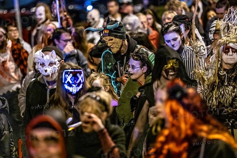 The Zombiewalk in Essen, on Halloween several hundred people, some dressed as scary zombies, undead, walked from the main railway station to the district of Rüttenscheid, North Rhine-Westphalia, Germany, Europe