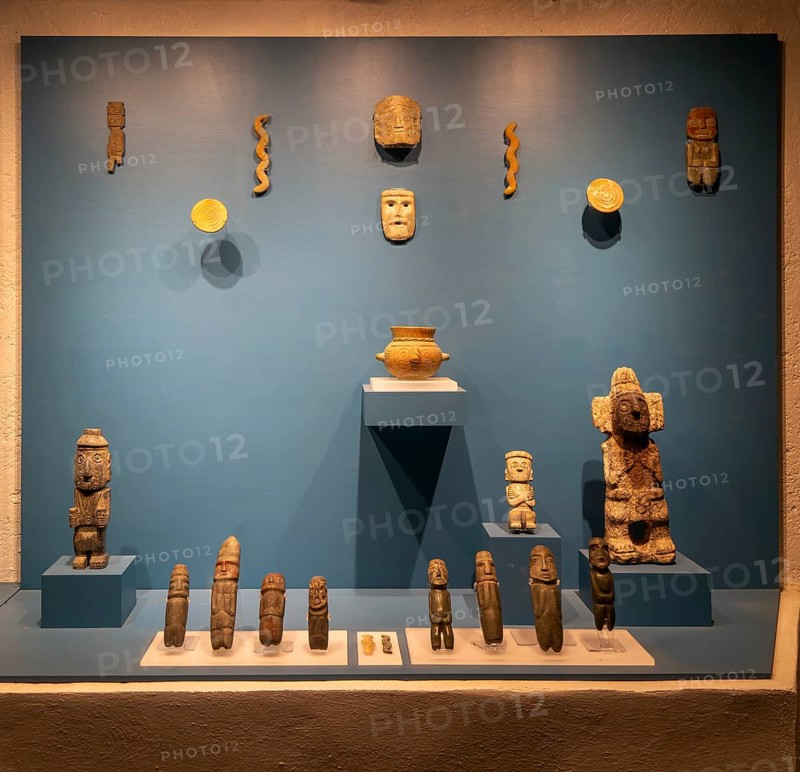 Mexcala style offerings to Tlaloc, god of rain, archaeological site and museum of Templo Mayor, Mexico City, Mexico, Central America