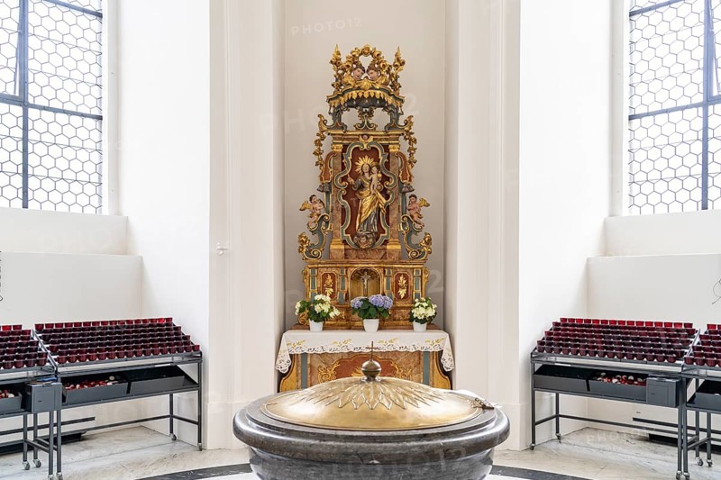 Baptismal font in St. Blasius Cathedral in St. Blasien, Black Forest, Baden-Württemberg, Germany, Europe