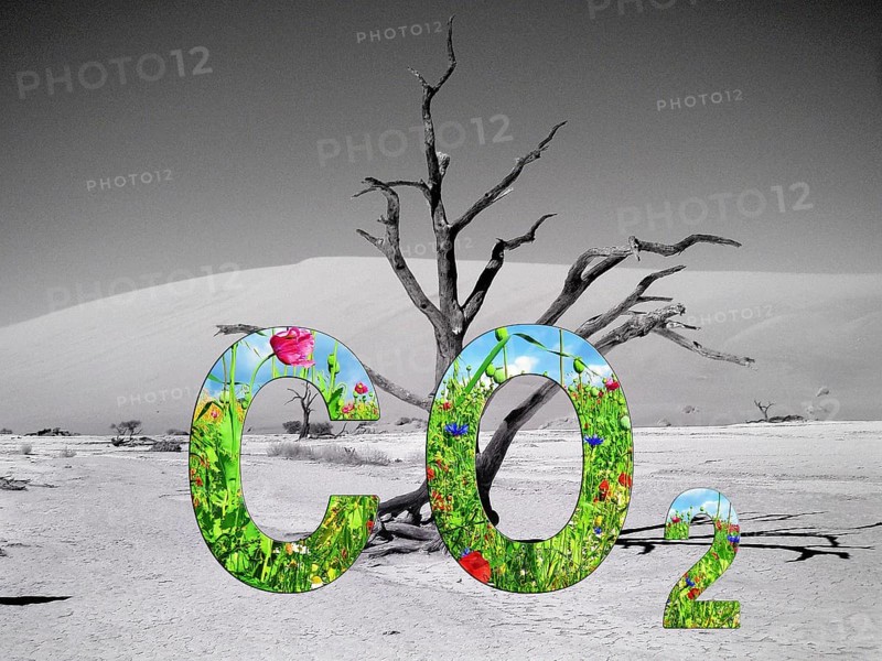 Symbolic image, carbon dioxide CO2, climate protection, climate change, world worth living in, nature conservation, biodiversity, species extinction, industrial emissions, ecosystem diversity, drought, heat, crop failures, drought disasters, famine worldwide, water shortages, floods, heat records, melting ice, desertification