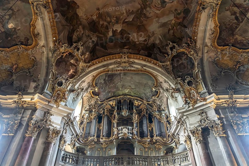 Organ in the interior of the Pilgrimage Church of the Visitation of the Virgin Mary / Käppele on the Nikolausberg, Würzburg, Lower Franconia, Bavaria, Germany, Europe