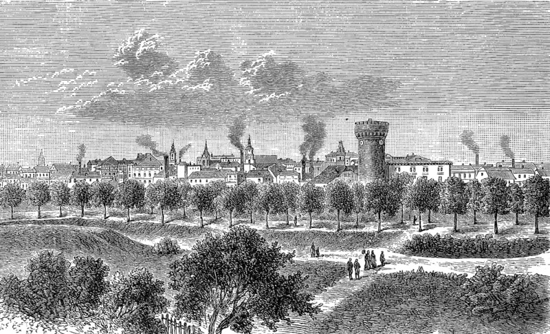 The town of Cottbus, Kottbus, in Brandenburg, Germany, in 1880, Historical, digital reproduction of an original from the 19th century, Europe