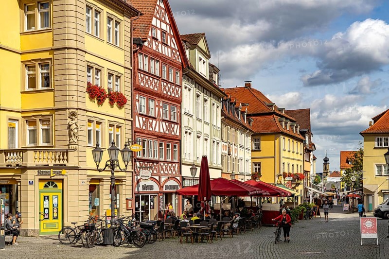 The market street in the old town centre of Kitzingen, Lower Franconia, Bavaria, Germany, Europe