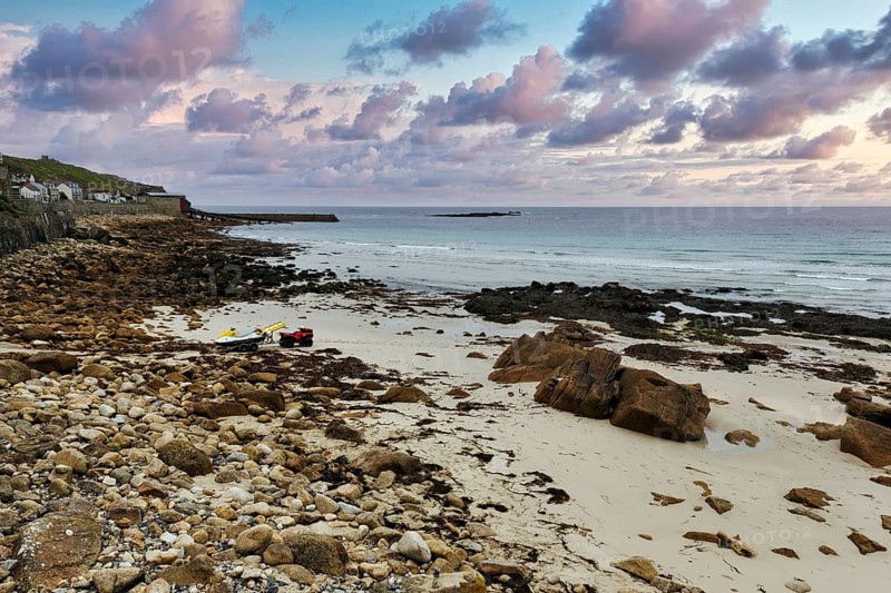 Coastline, bay with rocks and sandy beach, Sennen Cove, Whitesand Bay, Cornwall, England, Great Britain