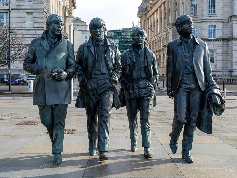 The Beatles statues sculpture by Anthony Edwards, Pier Head, Liverpool, England, UK