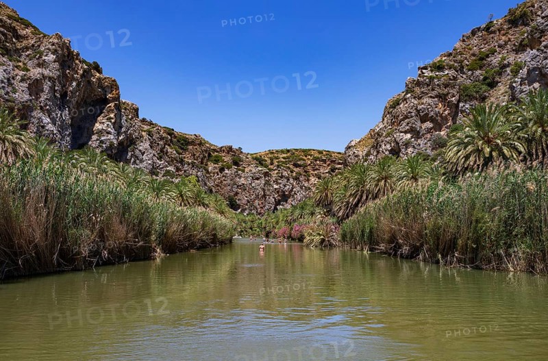Preveli Beach, Kourtaliatiko Gorge with palm grove, south coast, Crete, Greece, Europe