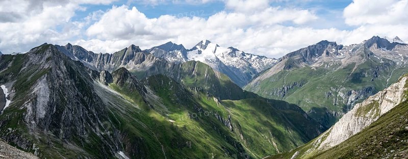 Mountain panorama, mountain peak of the Venediger group with Rötspitz peak, Lasörling Höhenweg, Hohe Tauern National Park, East Tyrol, Tyrol, Austria, Europe