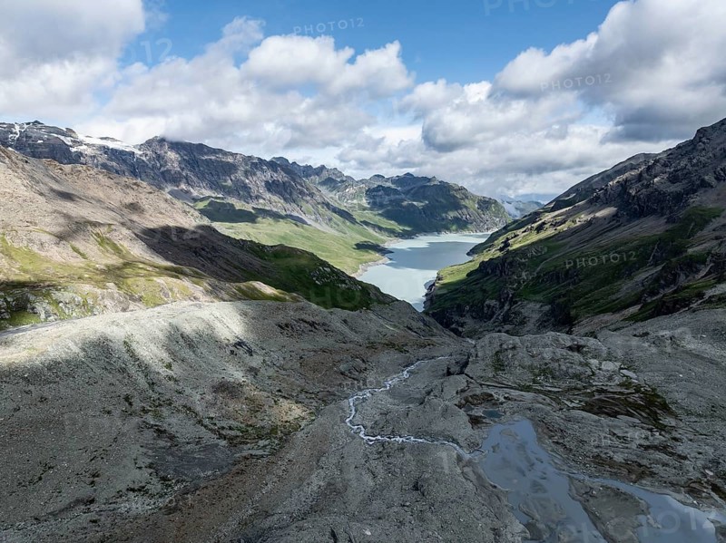 Aerial view, Lac de Dix, reservoir in the Valais Alps, Valais, Switzerland, Europe