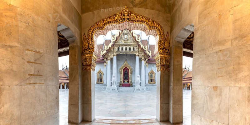 Marble temple, made of Carrara marble, Wat Benchamabopit, back of the Ubosot, temple in the Dusit district, Bangkok, Central Thailand, Thailand, Asia