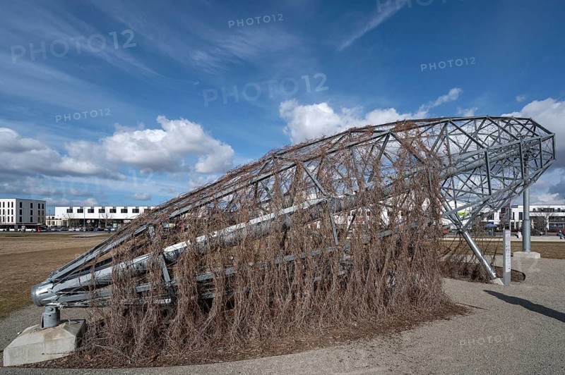 Zeppelin artwork, art and media installation The last airship for the LGS 2018 by Michael Ehlers, Hubland, Würzburg, Unterfanken, Bavaria, Germany, Europe