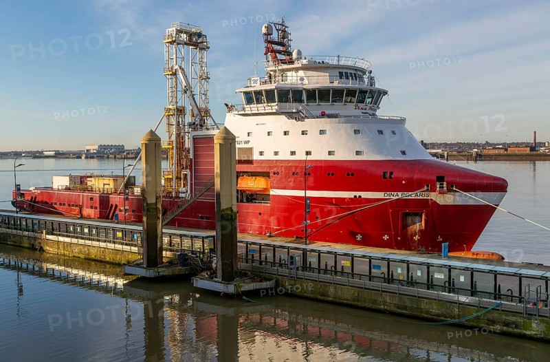 Dina Polaris built 2017 integrated geotechnical survey multi-purpose vessel at quayside, River Mersey, Liverpool, Merseyside, England, UK