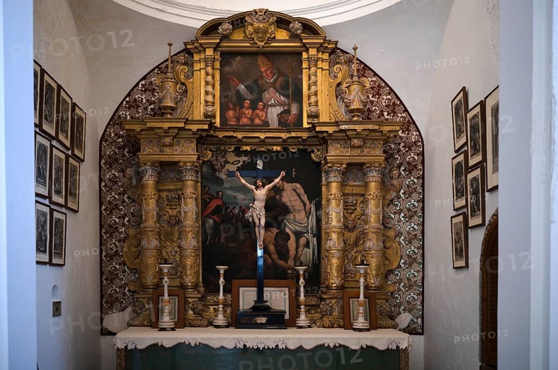 Interior view, Altar of the Chapel of the Charterhouse, Church Iglesia de la Cartuja, Real Cartuja (Royal Carthusian Monastery), Valldemossa, Tramuntana Mountains, Serra de Tramuntana, Majorca, Balearic Islands, Balearic Islands, Spain, Europe