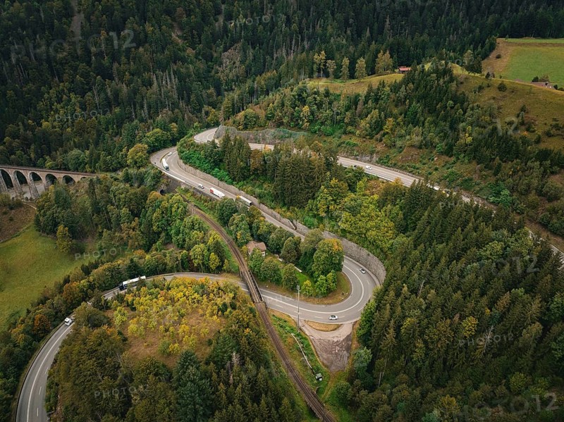 Winding road through wooded area, Ravenna Gorge, Black Forest, Germany, Europe