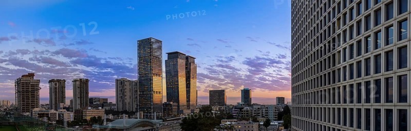 Israel, Tel Aviv financial business district skyline with shopping malls and high tech offices, Asia
